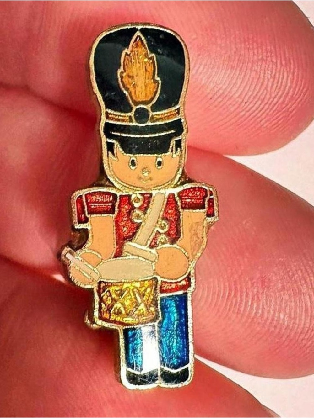 Gold-Trim Toy Soldier Drummer Enamel Brooch - Red, Blue, Black